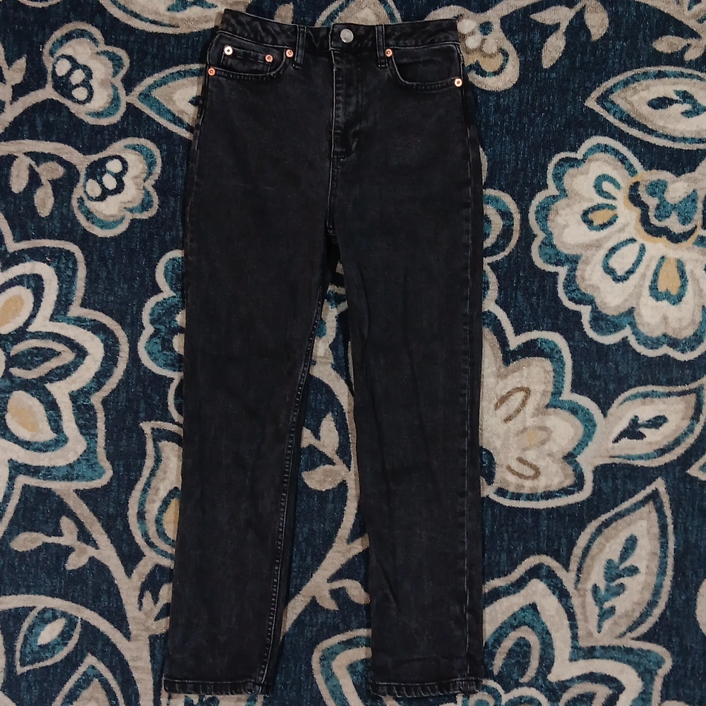 Warehouse jeans high rise washed black denim women's sz 25